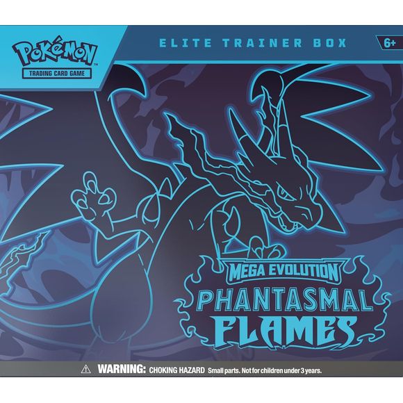 LIMIT 3 per person

Release Date November, 2025
The Pokémon TCG: Mega Evolution—Phantasmal Flames Elite Trainer Box includes 9 Pokémon TCG: Mega Evolution—Phantasmal Flames booster packs, 1 full-art foil promo card featuring Charcadet, and 65 card sleeves.
This also comes with 40 Pokémon TCG Energy cards, a player’s guide to the Mega Evolution—Phantasmal Flames expansion, and 6 damage-counter dice.
You will also receive 1 competition-legal coin-flip die, 1 plastic coin, and a collector’s box to hold everyth
