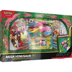 Solar-Powered Smackdowns with Mega Venusaur ex! Keep your Pokemon at full power with help from Mega Venusaur ex! Its Solar Transfer Ability lets you move Grass Energy among your Pokemon as you please, ensuring you're always ready to attack. In this collection, you get a playable foil promo card and an oversize lenticular promo card featuring Mega Venusaur ex, along with a tech sticker for decorating devices, binders, and notebooks. You'll find even more Pokemon inside a stack of Pokemon TCG booster packs. T