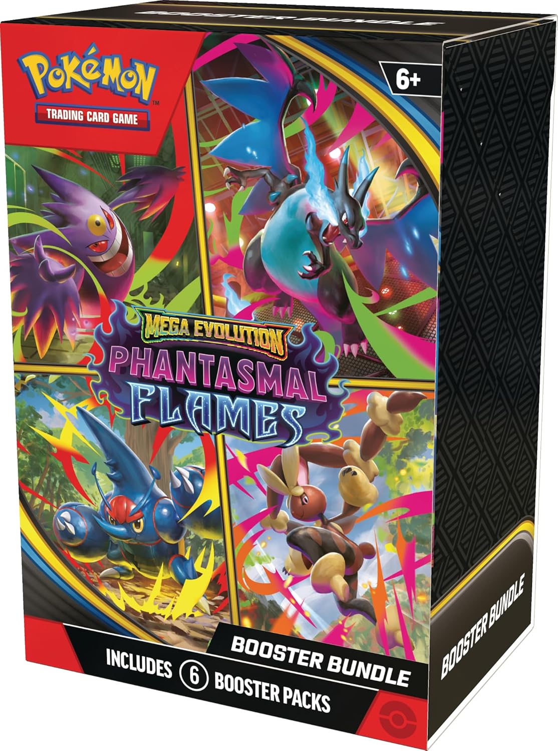 LIMIT 3 per person

Release Date November, 2025
Pokémon TCG: Mega Evolution—Phantasmal Flames Booster Bundle comes with six booster packs from Pokémon TCG: Mega Evolution—Phantasmal Flames.
The Mega Evolution—Phantasmal Flames expansion has over 120 cards to collect and has new Mega Evolution Pokémon ex.
A great item for getting a start into collecting the new Pokémon TCG: Mega Evolution— Phantasmal Flames expansion