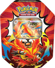 Choose a Mighty Mega Evolution Pokémon ex!

Forge a bond that takes your partner Pokémon's strength past the limit with Mega Evolution! With this tin, you can choose the blossoming power of Mega Meganium ex, the warrior's heart of Mega Emboar ex, or the gnashing teeth and jaws of Mega Feraligatr ex. You also get four booster packs from the special Mego Evolution-Ascended Heroes expansion.

The Pokémon TCG: Mega Evolution-Ascended Heroes Tin includes:
• 1 foil promo card featuring Mega Meganium ex OR Mega Em