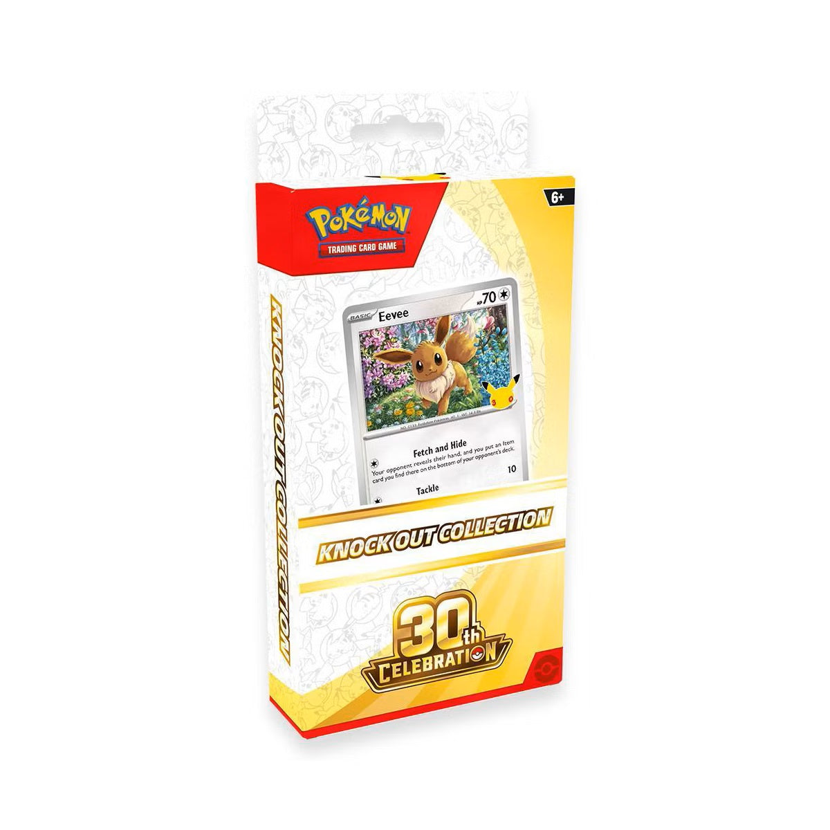 Celebrate 30 years of Pokémon and discover a treasure trove of Pokémon TCG fun in this special set featuring the Evolution Pokémon Eevee as a cool foil card! You’ll also find two Pokémon TCG booster packs to open, plus a plastic coin.

Includes:
1 foil card featuring Eevee
1 plastic coin
2 Pokémon TCG booster packs from the 30th Celebration expansion