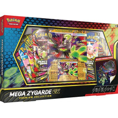 Mega Zygarde ex Nullifies the Opposition!
Boasting greater power than ever before, the Legendary Zygarde surprises the world by becoming a Mega Evolution Pokémon ex! Its strong attacks can decimate your opponent’s strategy by overwhelming their Pokémon with damage. In this collection, you get a ready-to-play foil promo card featuring Mega Zygarde ex, along with an oversize lenticular card and a tech sticker for display. You’ll also find a stack of booster packs from different Pokémon TCG expansions.

The Po
