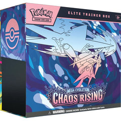 LIMIT 3 per person

Release Date: 05/22/2026
Take On the Challenge of an Eternity! The hustle and bustle of the city turns into havoc as Mega Floette ex brings turmoil to the streets! Filled with courage and determination, Mega Greninja ex gathers other powerful Mega Evolution Pokemon ex, including Mega Pyroar ex and Mega Dragalge ex, to ward off this growing threat. As night falls, danger blossoms in the Pokemon TCG: Mega Evolution Chaos Rising expansion! The Pokemon TCG: Mega Evolution- Chaos Rising Elite