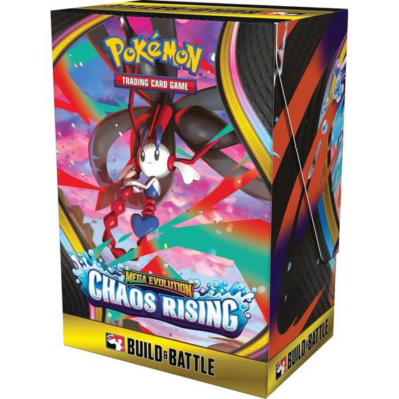 Inside each Mega Evolution- Chaos Rising Build & Battle Box, you'll find: A 40-card ready-to-play deck, including 1 of 4 unique foil promo cards, 4 Pokemon TCG: Mega Evolution- Chaos Rising booster packs, and A code card for Pokemon TCG Live.