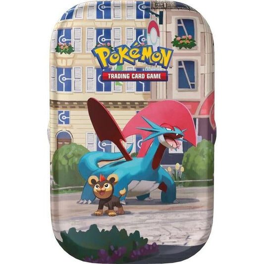 Pokemon Favorites in the Palm of Your Hand! In this Pokemon TCG: Lumiose City Mini Tin, you'll find: 2 Pokemon TCG booster packs, 1 sticker sheet, A Pokemon art card showing the art from this Mini Tin- you can collect and combine all 5!, and A code card for Pokemon TCG Live.