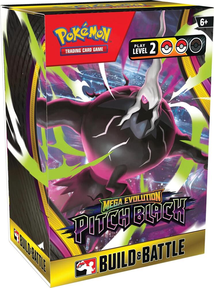 Release date: 7/31/2026

Delve into Darkness Beyond Limits!
Twinkling city lights and a starry sky become obscured in darkness as Mega Darkrai ex arrives with mystery and malice! But Mega Zeraora ex fights back with thunderous strikes of lightning, leading the way for Mega Chandelure ex, Mega Excadrill ex, and more to join the fray. Shadows deepen and nightmares become reality in the Pokémon TCG: Mega Evolution—Pitch Black expansion!
Contents:
• A 40-card ready-to-play deck, including 1 of 4 unique foil pro