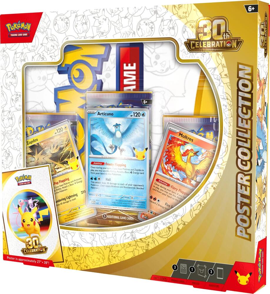 Release Date September 16th, 2026
Celebrating 30 Years of Pokémon! Commemorate 30 years of joy with fan-favorite Pokémon spanning three dazzling decades! Celebrate this magnificent milestone with the mighty presences of Mewtwo ex and Mew ex, followed by a wealth of allies like Umbreon ex, Salamence ex, and Greninja ex. Plus, there are 30 reasons to honor Pikachu, as each booster pack contains one—with 30 unique variations to collect as Pikachu rare cards! And, whether you’re looking forward to a glittering