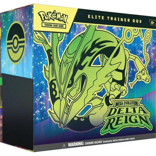 <p><strong>Release Date November 6th, 2026</strong></p>

<p>A Legendary Storm Is Stirring! A thunderous roar from above heralds the descent of a renowned ruler of the sky! Mega Rayquaza ex brings unparallelled strength to battle, inspiring Mega Golurk ex, Mega Malamar ex, and Mega Golisopod ex to come forth and put their own skills to the test. Prevailing winds lead to legendary places and emerald-colored storms in the Pokemon TCG: Mega Evolution- Delta Reign expansion! The Pokemon TCG: Mega Evolution- Delt