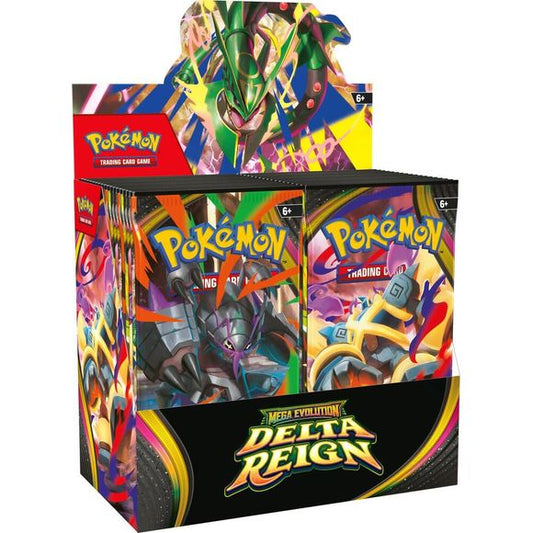 <p><strong>Release Date November 6th, 2026</strong></p>

<p>A Legendary Storm Is Stirring! A thunderous roar from above heralds the descent of a renowned ruler of the sky! Mega Rayquaza ex brings unparallelled strength to battle, inspiring Mega Golurk ex, Mega Malamar ex, and Mega Golisopod ex to come forth and put their own skills to the test. Prevailing winds lead to legendary places and emerald-colored storms in the Pokemon TCG: Mega Evolution- Delta Reign expansion! Over 140 cards. More new Mega Evoluti