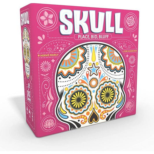 An ancient game of ornate skulls and dangerous roses, Skull is simple to learn but dangerously difficult to win. You must bluff, lie and pierce through the deceptions to expose the roses. Be wary, though - if you happen across a skull, the consequences are dire! Players will hold three rose cards and one skull. Add a card to the pile in front of you and when you feel lucky, announce your challenge and declare how many cards you will flip. Cards that show a rose are safe, but if you expose your opponent's hi