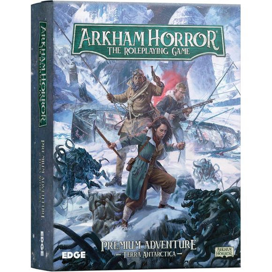 A huge box set with tons of components for a 50+ hour campaign; that is what awaits you with Terra Antarctica!

This premium Adventure for Arkham Horror RPG is a sequel to At the Mountains of Madness - one of the most famous H.P. Lovecraft stories of all time.

The investigators join a mission traveling to the frozen south. Once there, they’ll have to face deranged cultists, terrible monsters, and mind-shattering secrets from before humanity ever existed in order to rescue a lost expedition...and perhaps sa