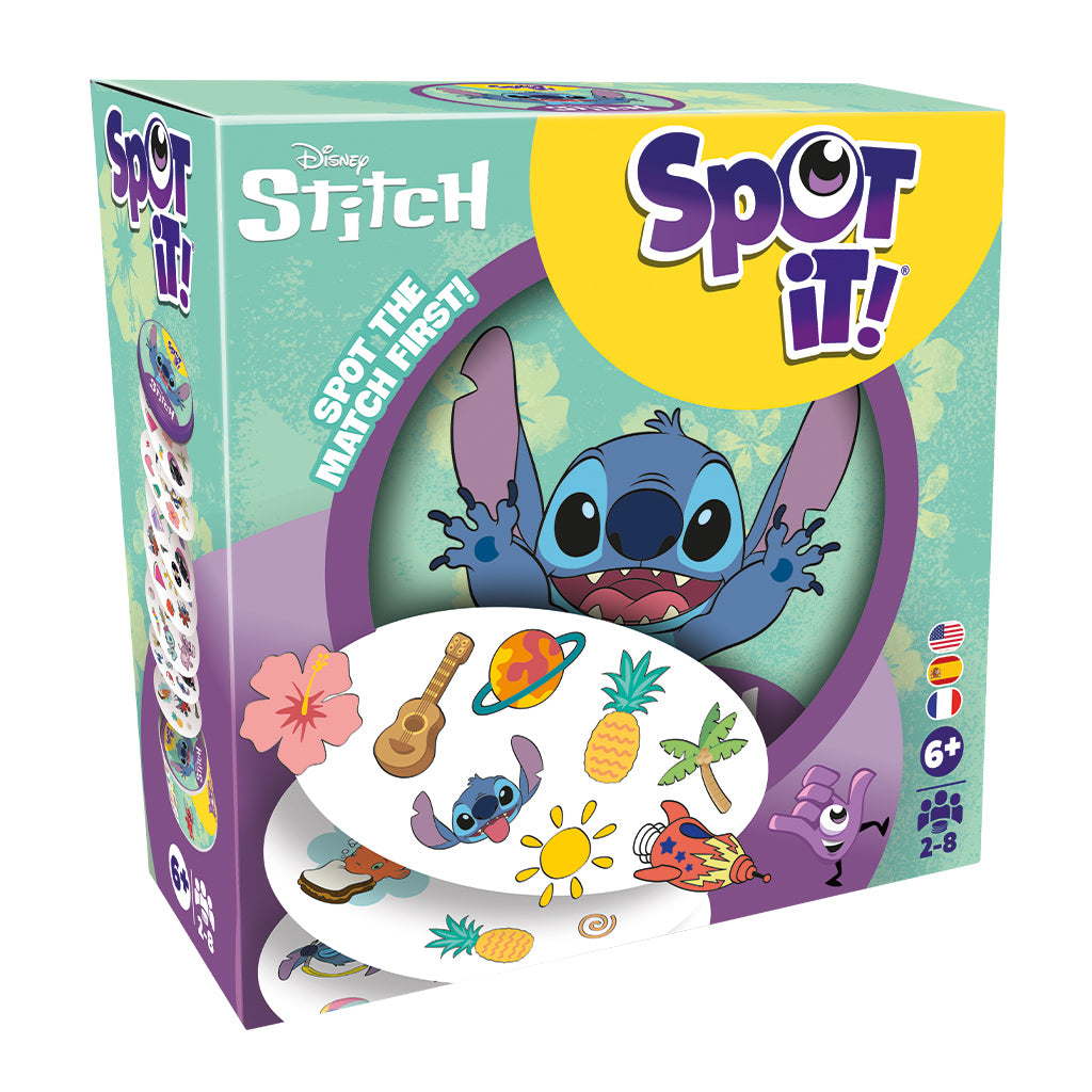 Test your observational skills and hone your reflexes with the award-winning gameplay of Spot It!, a game of lightning-fast choices. With dozens of awards and possible versions married to elegant gameplay, Spot It! has become a global phenomenon.

This version include illustrations inspired by the iconic Lilo & Stitch movie and characters