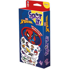 In Spot it!, there is only one common symbol between two cards. Be the first to spot the match to win!

This Spider-man edition of Spot It includes many characters and symbols from the iconic comic books and movies.​
Spot It comes in a small tin box, perfect for on-the-go.​

FAST-PACED MATCHING GAME: In Spot It! Spider-Man, players race to find the single matching symbol between any two cards featuring Spider-Man, his allies, and iconic villains from the Marvel universe.
COMPLETE GAME SET INCLUDED: Includes