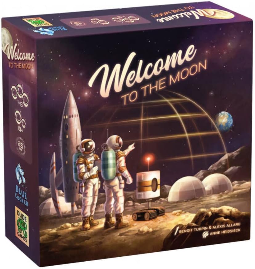 Welcome to the Moon is a narrative and evolving roll & write. It is made of 8 different adventures which form a global story with a growing difficulty. You can play each of the adventures individually or in a succession to discover the story. Welcome to the Moon is the last episode of the Welcome to... trilogy of games. After the American suburbs of the 50s, and the casinos of the 60s, you will try and conquer the Moon.