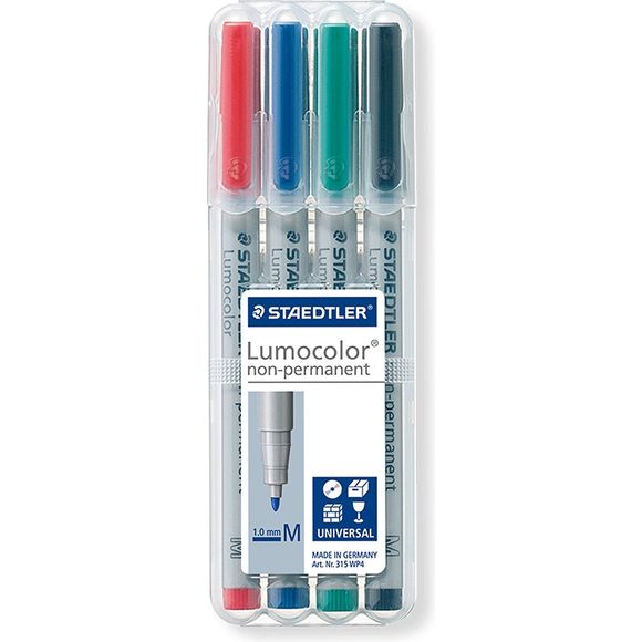 Staedtler's wet erase pens will make your point in vibrant, easy-to-see ink, then wipe easily off with a damp cloth