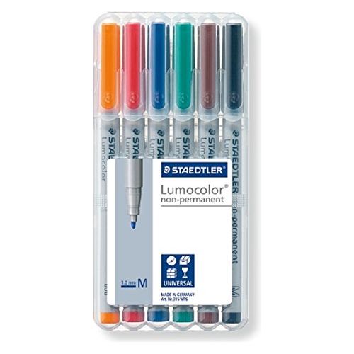 Staedtler Lumocolor Non-Permanent Overhead Projection Markers assorted colors medium 1.0 mm set of 6 | Galactic Toys & Collectibles