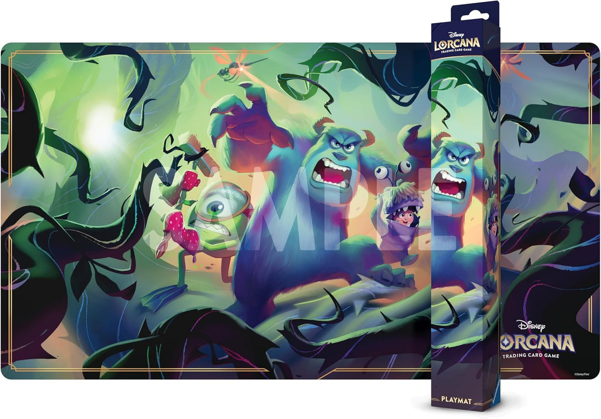 Release Date: 7/24/2026
A full-sized playmat, featuring art of Mike Wazowski, Sulley, and Boo in Attack of the Vine! Designed to protect cards during play, the smooth fabric surface allows for easy card movement, while the anti-slip backing helps keep the mat securely in place. Made from durable neoprene material, this playmat offers ample room for arranging decks, lore trackers, and accessories. It also functions as a versatile desk mat or mouse pad, making it useful both at home and during play sessions a