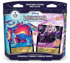Release Date 10/23/2026
Disney Lorcana TCG two-player starter sets include everything two players needs to play right out of the box. Through these decks, players get a taste of the rich story and varied characters of the Disney Lorcana TCG. Each of the two prebuilt decks have 60 cards and features cards from two inks, each with distinct play styles.
Each 2-player starter set includes:
• 2 Ready-to-play decks of 60 cards, including 2 foil cards in each
• 13 Paper damage tokens
• 2 Lore trackers
• 1 Rulebook