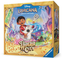 Release Date: 10/23/2026
<p><strong>Disney Lorcana TCG: Hyperia City – Illumineer’s Trove</strong> is a deluxe collection and storage set for Disney Lorcana players and collectors. Featuring artwork inspired by Hyperia City, the Trove provides booster packs to expand your collection along with useful accessories for organizing cards and tracking gameplay.</p>

<p>Each Illumineer’s Trove includes 8 Hyperia City booster packs with 12 cards per pack, 6 damage-counter dice, 6 card dividers, 1 lore counter, and