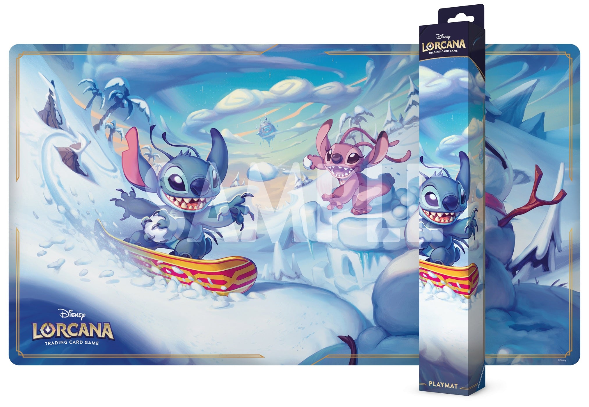 Release Date: 10/23/2026
A full-sized playmat, featuring art of Stitch and Angel in Winterspell! Designed to protect cards during play, the smooth fabric surface allows for easy card movement, while the anti-slip backing helps keep the mat securely in place. Made from durable neoprene material, this playmat offers ample room for arranging decks, lore trackers, and accessories. It also functions as a versatile desk mat or mouse pad, making it useful both at home and during play sessions at local game stores.