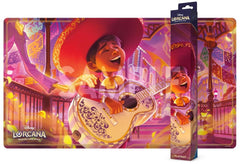 Release Date: 10/23/2026
A full-sized playmat, featuring art of Miguel Rivera in Hyperia City! Designed to protect cards during play, the smooth fabric surface allows for easy card movement, while the anti-slip backing helps keep the mat securely in place. Made from durable neoprene material, this playmat offers ample room for arranging decks, lore trackers, and accessories. It also functions as a versatile desk mat or mouse pad, making it useful both at home and during play sessions at local game stores. W