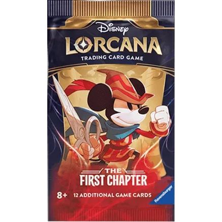 Wield magic inks and the power of Lorcana to assemble your team of Disney characters. Some characters will be familiar friends. Others will be fantastically reimagined. 
Unlike starter decks, booster packs contain twelve random cards from Disney Lorcana: The First Chapter. Use booster packs to build and customize your deck with abilities and characters beyond those found in starter decks.