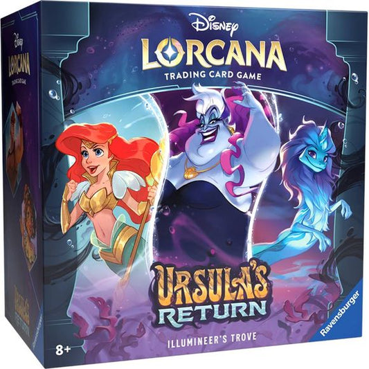 This product is a Presale item with an estimated shipping date of 5/31/2024.
The ultimate treasure for both collectors and players, the Illumineers Trove includes a full-art storage box with 6 ink-themed card dividers to keep your Disney Lorcana TCG cards safe and organized. The Illumineers Trove includes 8 randomized booster packs and helps keep track of character and location damage with 6 high-quality dice featuring a magical ink appearance with gold printed numbers. Finally, the distinctive spin-dial lo