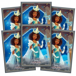 Protect cards from wear and tear during play with card sleeves featuring card art for Disneys Tiana. Each pack includes 65 matte-finish card sleeves.