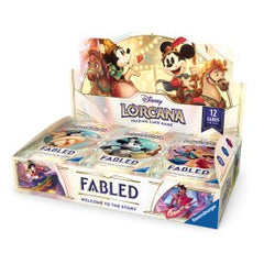 Release Date: 09/05/2025
There's power in the tales we tell. Welcome to Disney Lorcana, a realm where magical stories come to life. Whether this is your first time playing the game or you're returning to team up with a few new pals, there's something for everyone in Fabled.
Contains 24 packs of Fabled. Each pack contains 12 cards