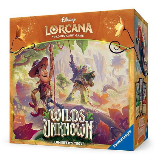 Release Date 5/15/2026
Contents:
• 1 card storage box
• 6 card dividers
• 8 Wilds Unknown booster packs of 12 additional game cards each
• 6 damage-counter dice
• 1 lore counter