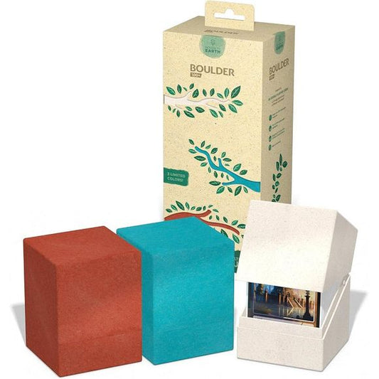 Deck Case: Boulder 100+ Standard Size Return to Earth 3-Pack (Rusty Red, Turquoise, White).

Designed by 100 double-sleeved Cards or 120 single-sleeved Cards.

Made from 97% renewable resources.

FSC certified grass paper packaging.

Designed to fit other Ultimate Guard products.

3 Limited Colors!
