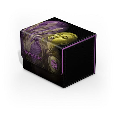 The Sidewinder 100+ Xenoskin is a high-quality TCG deck box that offers premium card protection thanks to its resistant Xenoskin material, microfiber inner lining, and strong magnetic closure, while still granting easy and convenient access to the deck inside. The deck boxes are printed in full color with officially licensed artworks from Magic: The Gathering"s upcoming set "Duskmourn". The Sidewinder 100+ Xenoskin is optimized to hold 100 double-sleeved or 120 single-sleeved cards in Ultimate Guard sleeves