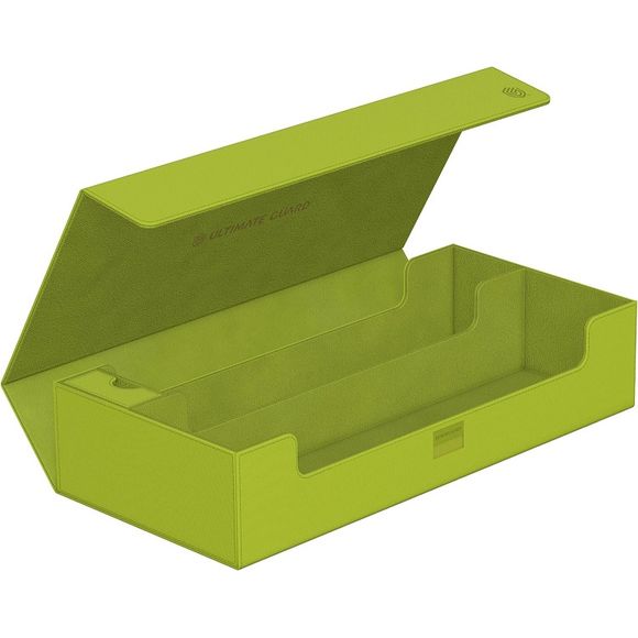 Designed for 550 Double-Sleeved cards or 650 single-sleeved cards in Ultimate Guard Sleeves. Convenient for carrying multiple decks, dice and/or Play-Mats. Modular design to combine with Ultimate Guard products. Designed for two Play-Mats. Resistant Xenoskin materials. Monocolored design with quality microfiber inner lining. Strong magnetic closure with additional ZnapClaw locking mechanism