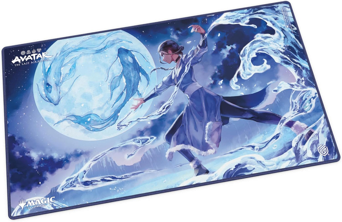 The 61x35cm Play-Mat protects cards and sleeves while playing and improves the gaming experience thanks to its anti-slip underside, while the stitched edges guarantee an even longer service life. The top side of the Play-Mat is printed with officially licensed artworks from Magic: The Gathering's upcoming set Avatar: The Last Airbender.