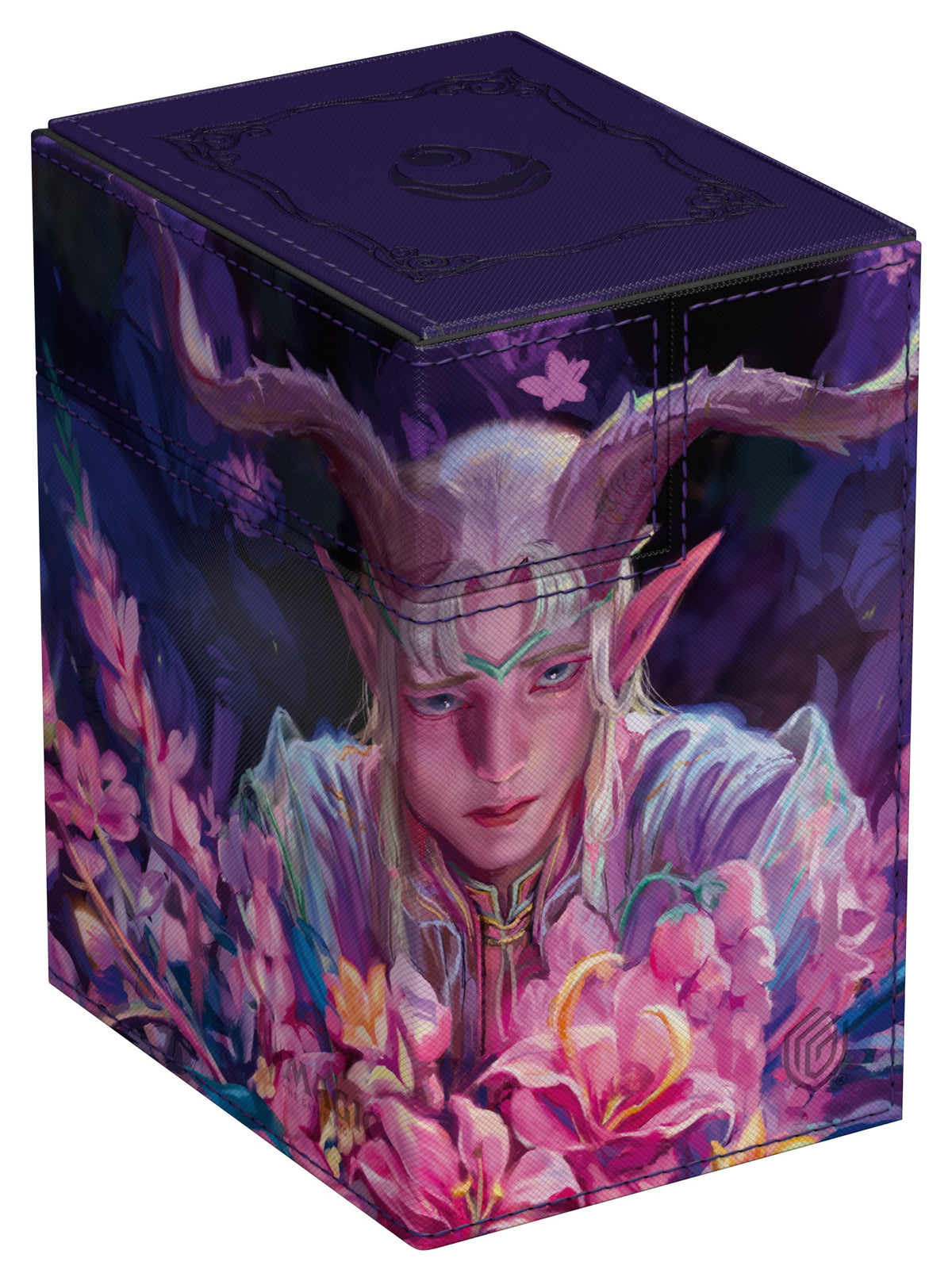 The Flip'n'Tray 133+ Xenoskin is a high-quality TCG deck box that offers premium card protection thanks to its resistant Xenoskin material, microfiber inner lining, and strong magnetic closure. The deck box has an integrated and removable accessory tray for dice that can be accessed independently and is printed in full color with officially licensed artworks from Magic: The Gathering's upcoming set "Lorwyn Eclipsed". The Flip'n'Tray 133+ Xenoskin is optimized to hold 133 double-sleeved or 160 single-sleeved