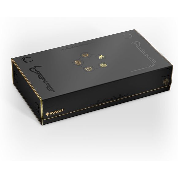 The Omnihive 1000+ Xenoskin is designed to hold multiple deck boxes, dice and/or playmats at once with the help of two flexibly positioned magnetic trays. The deck case, made of the popular and resistant Xenoskin material and printed with officially licensed art from Magic: The Gathering’s upcoming set "Secrets of Strixhaven", is also the perfect choice for storing a larger collection of individual cards (up to 1000 double-sleeved). The Omnihive 1000+ Xenoskin’s inside is made of an elegant microfiber inner