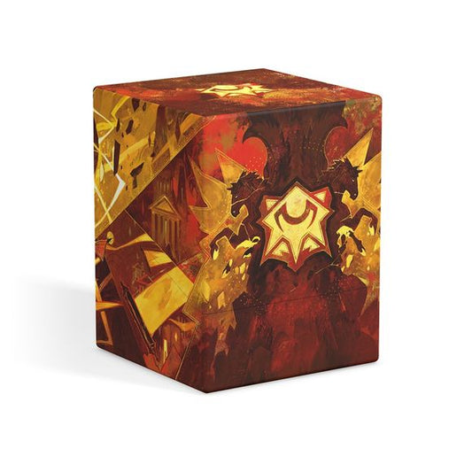 The Boulder 100+ is a durable and rigid deck box with a secure closure that can hold up to 100 double-sleeved or 120 single-sleeved cards in Ultimate Guard Sleeves. Return to Earth is made from 100% recycled packaging.