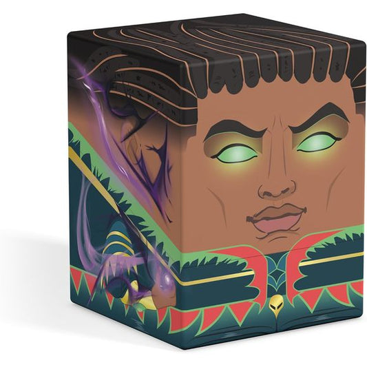 Collectible box for storing your deck, tabletop gaming accessories, and/or collectibles. The Squaroe from the Magic: The Gathering edition holds up to 100 cards in double protective sleeves if used as a deck box. Squaroes are made from 78% renewable recources.