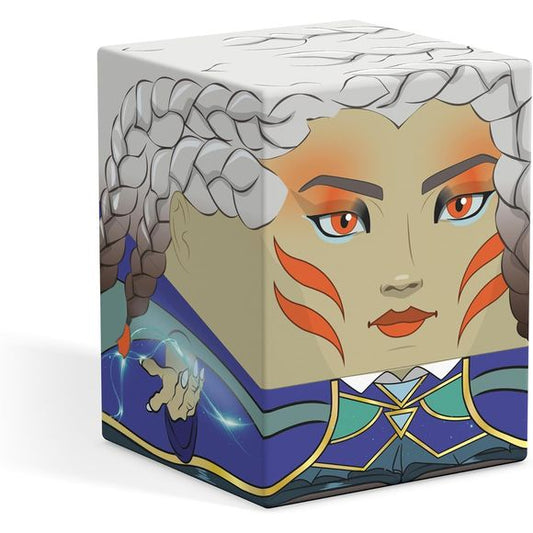 Collectible box for storing your deck, tabletop gaming accessories, and/or collectibles. The Squaroe from the Magic: The Gathering edition holds up to 100 cards in double protective sleeves if used as a deck box. Squaroes are made from 78% renewable recources.
