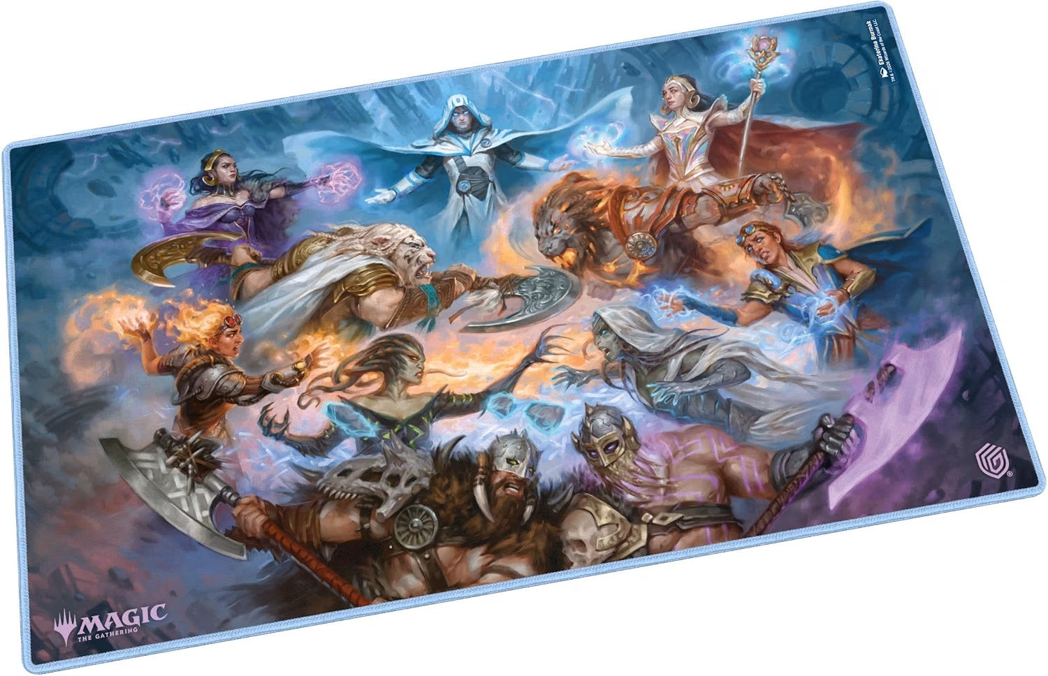The 61x35cm Play-Mat protects cards and sleeves while playing and improves the gaming experience thanks to its anti-slip underside, while the stitched edges guarantee an even longer service life. The top side of the Play-Mat is printed with officially licensed artworks from Magic: The Gathering's upcoming set "Reality Fracture".