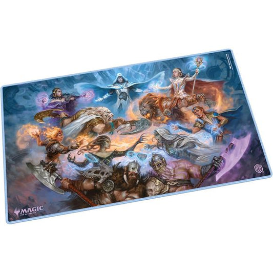 The 61x35cm Play-Mat protects cards and sleeves while playing and improves the gaming experience thanks to its anti-slip underside, while the stitched edges guarantee an even longer service life. The top side of the Play-Mat is printed with officially licensed artworks from Magic: The Gathering's upcoming set "Reality Fracture".