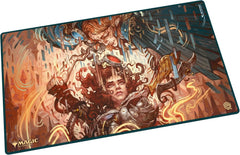 The 61x35cm Play-Mat protects cards and sleeves while playing and improves the gaming experience thanks to its anti-slip underside, while the stitched edges guarantee an even longer service life. The top side of the Play-Mat is printed with officially licensed artworks from Magic: The Gathering's upcoming set "Reality Fracture".