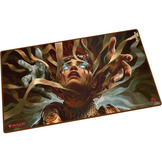 The 61x35cm Play-Mat protects cards and sleeves while playing and improves the gaming experience thanks to its anti-slip underside, while the stitched edges guarantee an even longer service life. The top side of the Play-Mat is printed with officially licensed artworks from Magic: The Gathering's upcoming set "Reality Fracture".