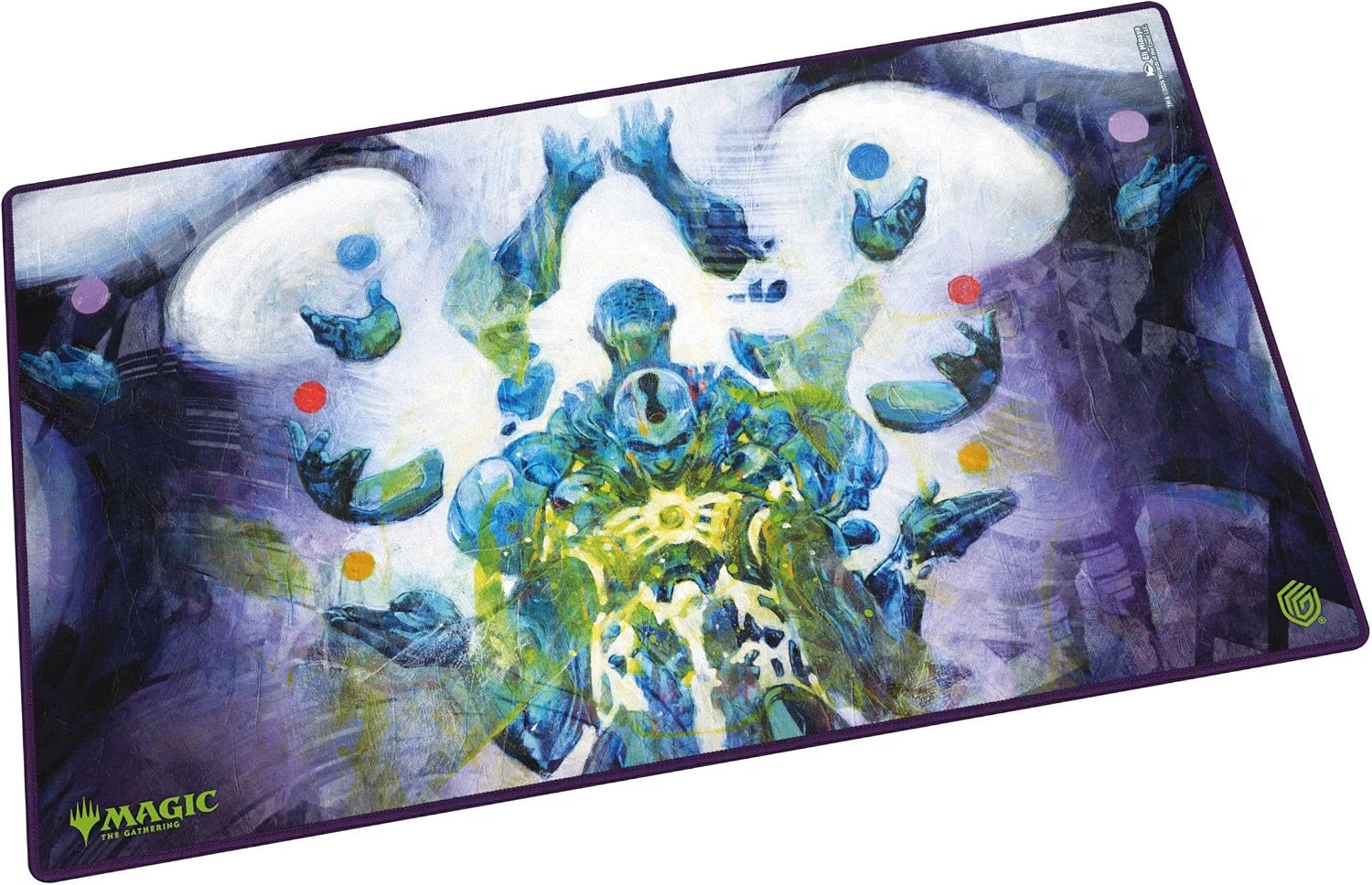 The 61x35cm Play-Mat protects cards and sleeves while playing and improves the gaming experience thanks to its anti-slip underside, while the stitched edges guarantee an even longer service life. The top side of the Play-Mat is printed with officially licensed artworks from Magic: The Gathering's upcoming set "Reality Fracture".
