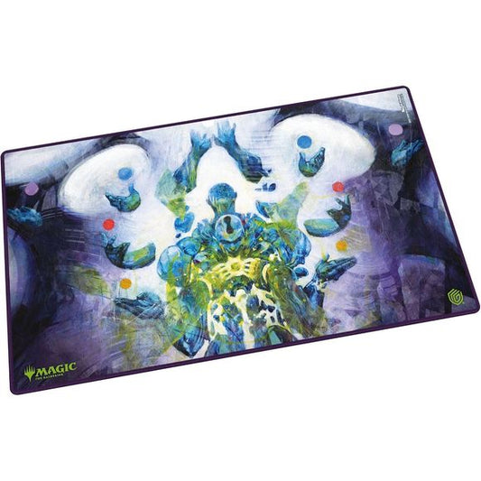 The 61x35cm Play-Mat protects cards and sleeves while playing and improves the gaming experience thanks to its anti-slip underside, while the stitched edges guarantee an even longer service life. The top side of the Play-Mat is printed with officially licensed artworks from Magic: The Gathering's upcoming set "Reality Fracture".