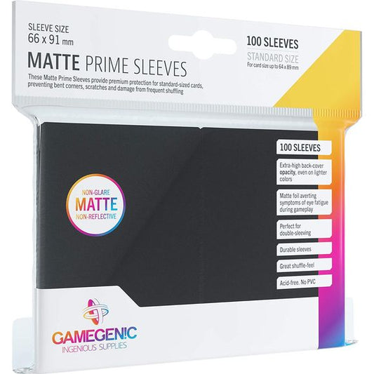 Card sleeves are an essential requirement to protect your valuable gaming cards. These Matte Prime Sleeves provide a premium protection for standard-sized cards and prevent them from bent corners, scratches or damages by frequent shuffling. The matte front blocks annoying reflections at the sleeves, to ensure that the card is visible from all sides and avoiding symptoms of eye fatigue during gameplay. Due to their fine, matte back side players will experience a great shuffle feel and don't have to struggle