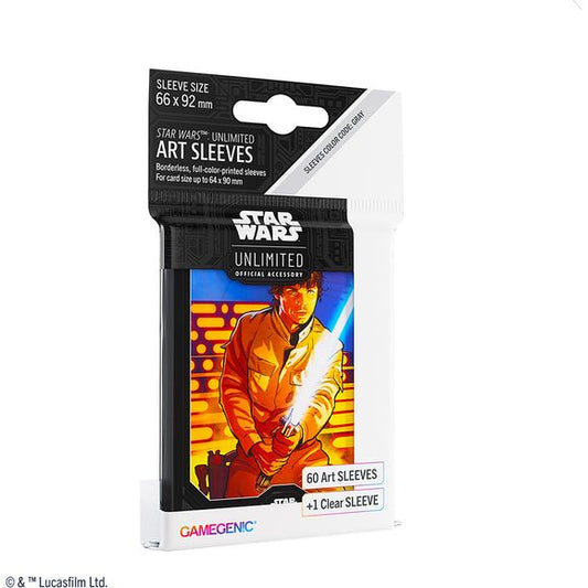 These high-quality, full color printed, matte, and officially licensed Star Wars: Unlimited Art Sleeves are a must-have accessory for every fan of the franchise. They are available in four iconic designs. The Art Sleeves are an amazing eye-catcher on every gaming table! Optimized for a vast variety of TCGs and LCGs, the Star Wars: Unlimited Art Sleeves provide a great shuffle feel and a comfortable haptic experience. They are produced with a matte back and clear front foil. One pack contains 60 Art Sleeves