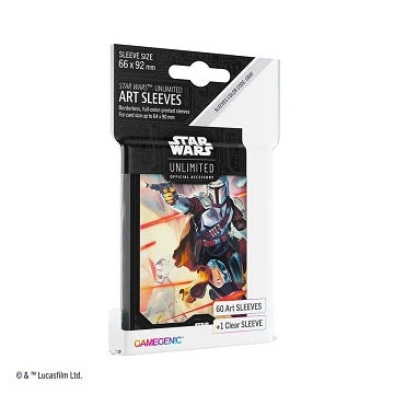 The Star Wars™: Unlimited Art Sleeves protect a full deck up to 60 standard-sized gaming cards. The sleeves are full-color printed and come in six new amazing eye-catching designs. The durable and robust Star Wars™: Unlimited Art Sleeves provide a great shuffle feel and a comfortable haptic experience and are optimized for a vast variety of TCGs and LCGs. One pack contains 60 Art Sleeves and 1 clear sleeve for the leader. The Star Wars™: Unlimited Art Sleeves can also be used for all standard-sized card gam