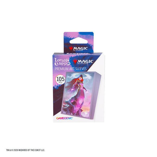 Enhance your game and protect your cards in style. These premium-quality, full-color printed Art Sleeves with textured finish are a must-have for every fan of the game. The matte back and clear front provide an exceptional tactile feel and an incredibly smooth shuffle experience. Each pack includes 105 sleeves and comes in fully plastic-free full-art packaging with a retractable hanger.