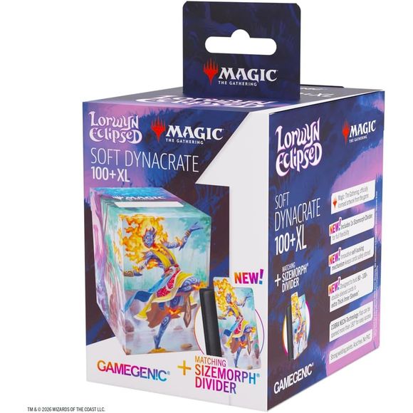The ingenious Soft Dynacrate 100+ XL is a unique product on the market: It includes our successful Sizemorph Divider that perfectly adapts to the amount of cards inside the box. This makes it perfect for players who want to store standard size decks with token cards and sideboard, OR players with a double-sleeved Commander deck of 100 cards. On top of that, the Soft Dynacrate 100+ XL has an innovative self-lock mechanism, keeping cards securly locked in during transportation. It is fully printed with vibran